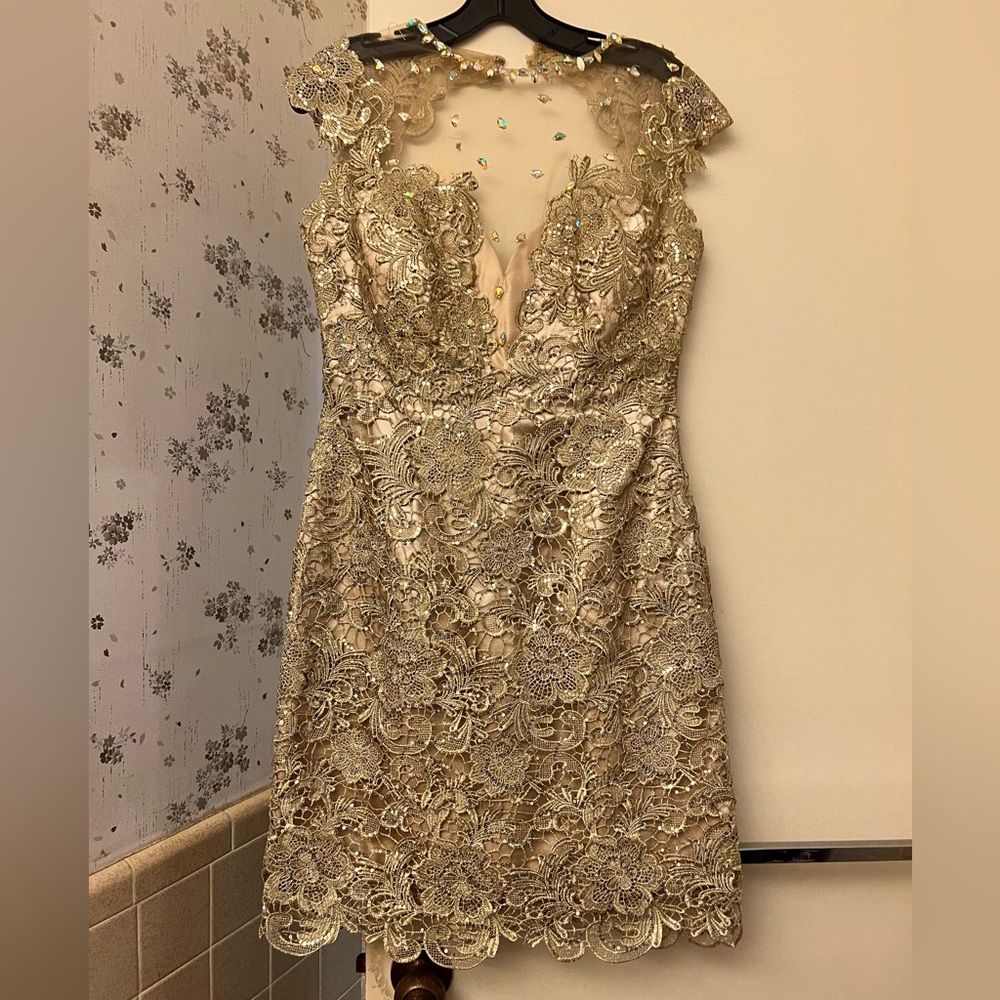 Golden lace cocktail dress